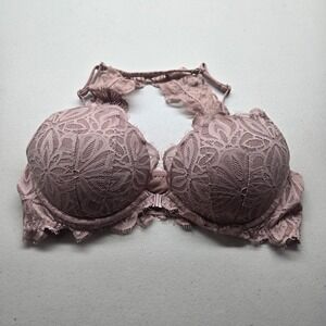 Victoria's Secret PINK Women Bra 34C Mauve Pink Floral Racerback Underwired Lace